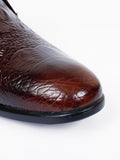 Self Textured Monk Strap Leather Shoe Dark Tan