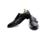 Textured Black Monk Strap Leather Shoe