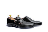 Textured Black Monk Strap Leather Shoe