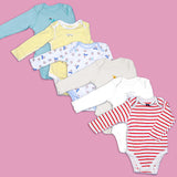 Pack of 7 - Imported Pure Cotton Full Sleeve Baby BodySuits ( Rompers )- DEBLS
